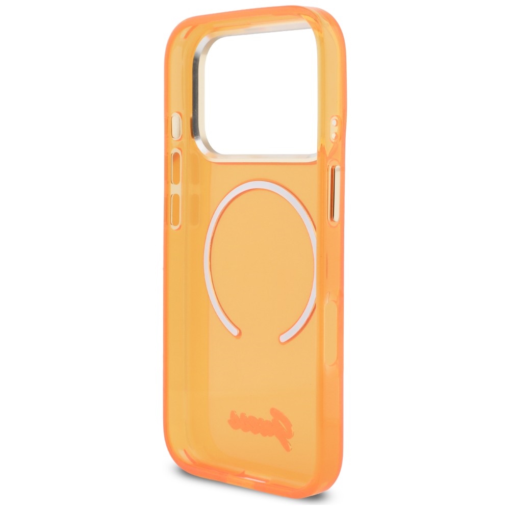iTok webáruház - Guess Guess IML Script Metal MagSafe tok iPhone 17 Pro készülékhez – narancssárga (narancssárga) 7 Guess IML Script Metal MagSafe Case for iPhone 17 Pro (narancssárga)