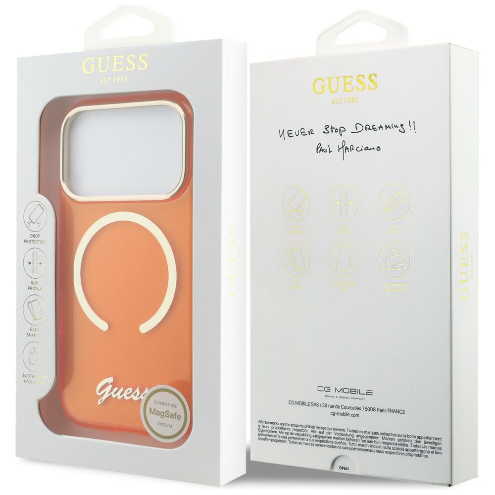 iTok webáruház - Guess Guess IML Script Metal MagSafe tok iPhone 17 Pro készülékhez – narancssárga (narancssárga) 8 Guess IML Script Metal MagSafe Case for iPhone 17 Pro (narancssárga)