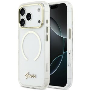 Guess IML Script Metal MagSafe tok iPhone 17 Pro készülékhez (átlátszó)