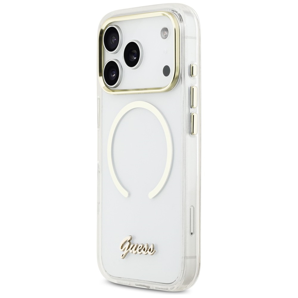 iTok webáruház - Guess Guess IML Script Metal MagSafe tok iPhone 17 Pro készülékhez (átlátszó) 2 Guess IML Script Metal MagSafe Case for iPhone 17 Pro (átlátszó)