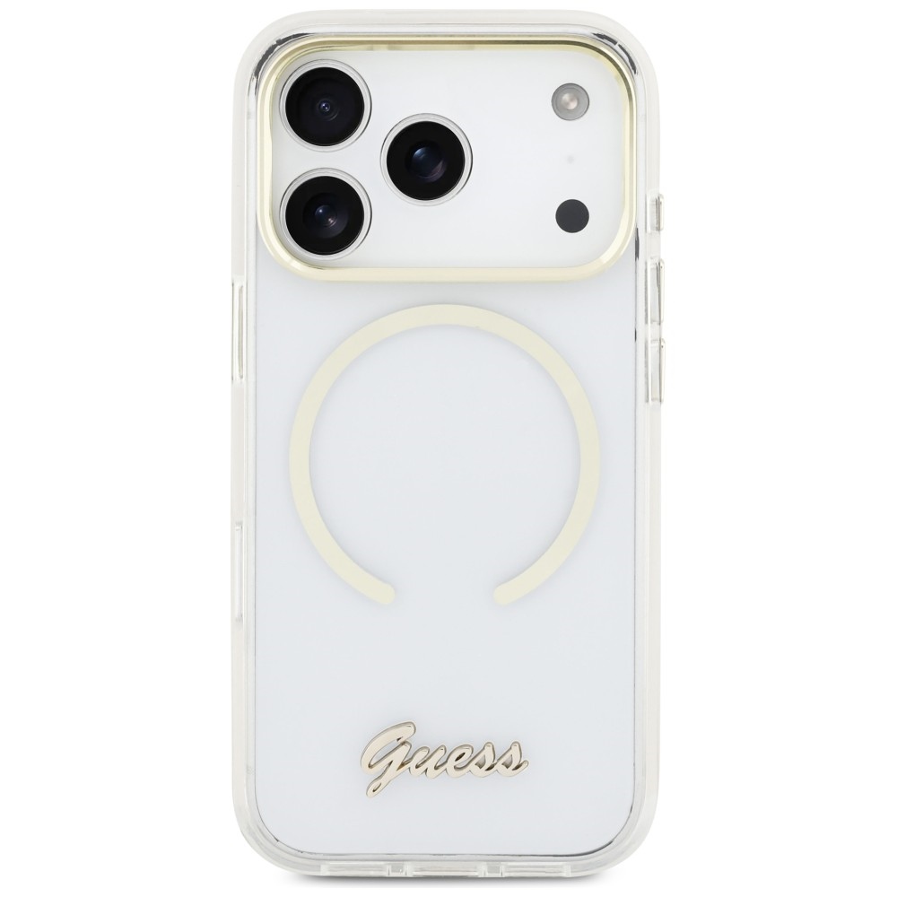 iTok webáruház - Guess Guess IML Script Metal MagSafe tok iPhone 17 Pro készülékhez (átlátszó) 3 Guess IML Script Metal MagSafe Case for iPhone 17 Pro (átlátszó)