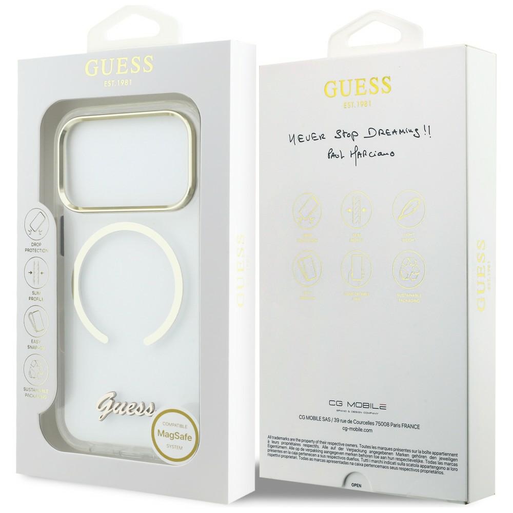 iTok webáruház - Guess Guess IML Script Metal MagSafe tok iPhone 17 Pro készülékhez (átlátszó) 8 Guess IML Script Metal MagSafe Case for iPhone 17 Pro (átlátszó)