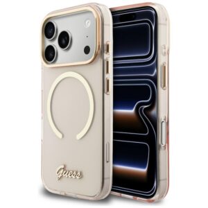 Guess IML Script Metal MagSafe tok iPhone 17 Pro készülékhez (rózsaszín)