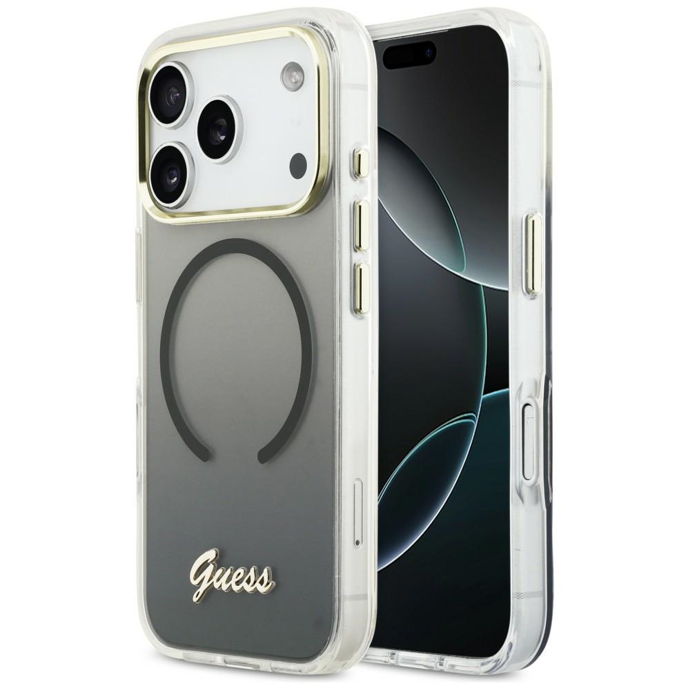 iTok webáruház - Guess Guess IML Gradient Script Metal MagSafe tok iPhone 17 Pro-hoz (fekete) 1 Guess IML Gradient Script Metal MagSafe Case for iPhone 17 Pro (fekete)
