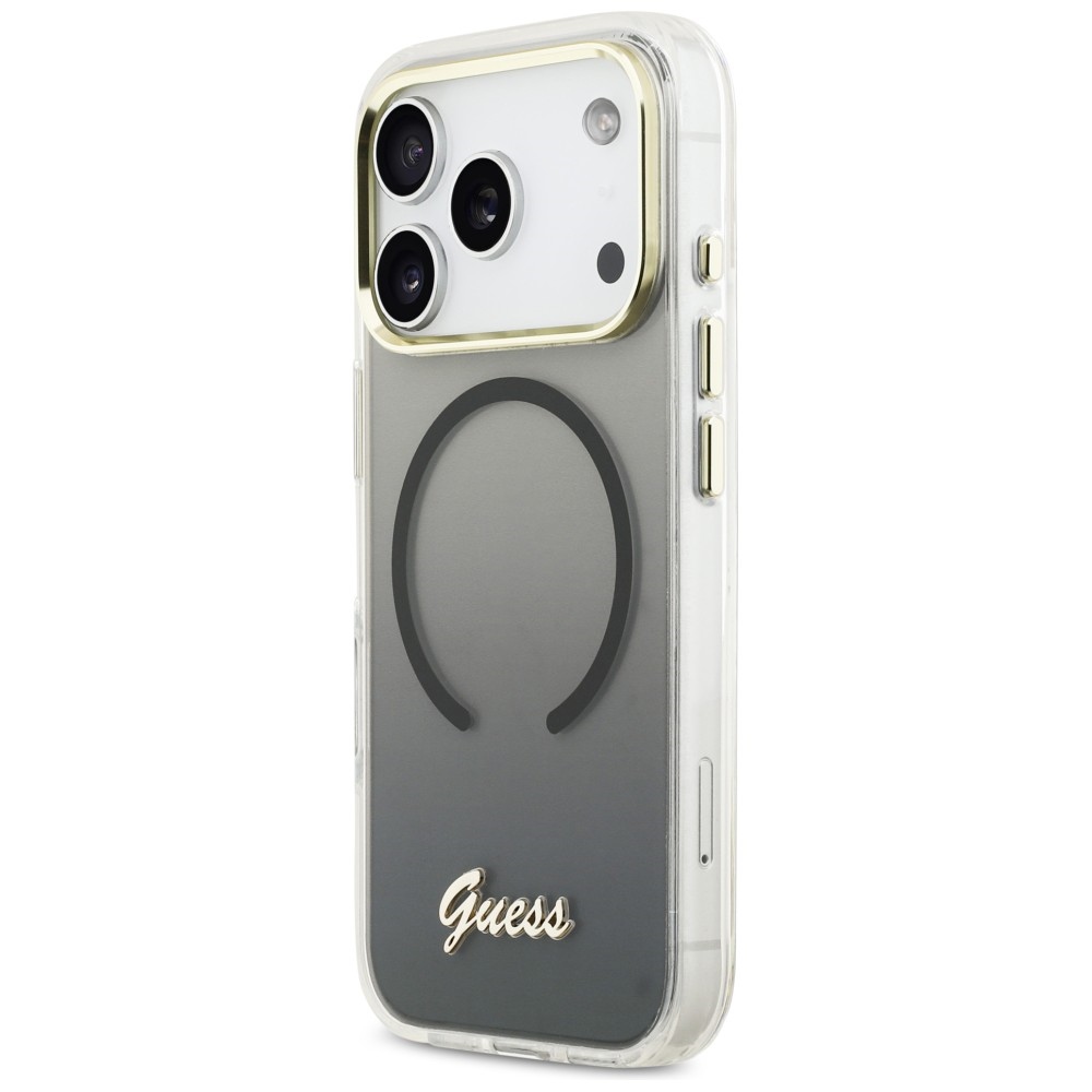iTok webáruház - Guess Guess IML Gradient Script Metal MagSafe tok iPhone 17 Pro-hoz (fekete) 2 Guess IML Gradient Script Metal MagSafe Case for iPhone 17 Pro (fekete)