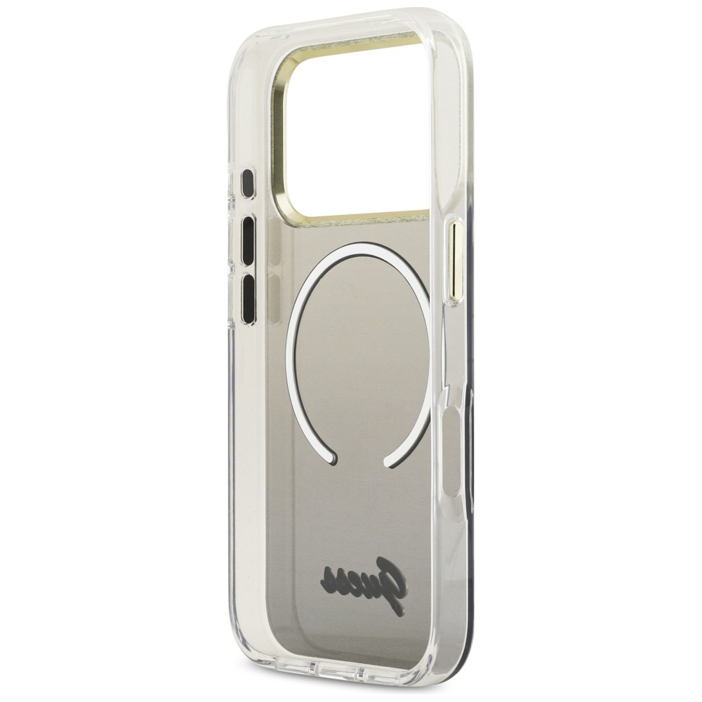 iTok webáruház - Guess Guess IML Gradient Script Metal MagSafe tok iPhone 17 Pro-hoz (fekete) 7 Guess IML Gradient Script Metal MagSafe Case for iPhone 17 Pro (fekete)