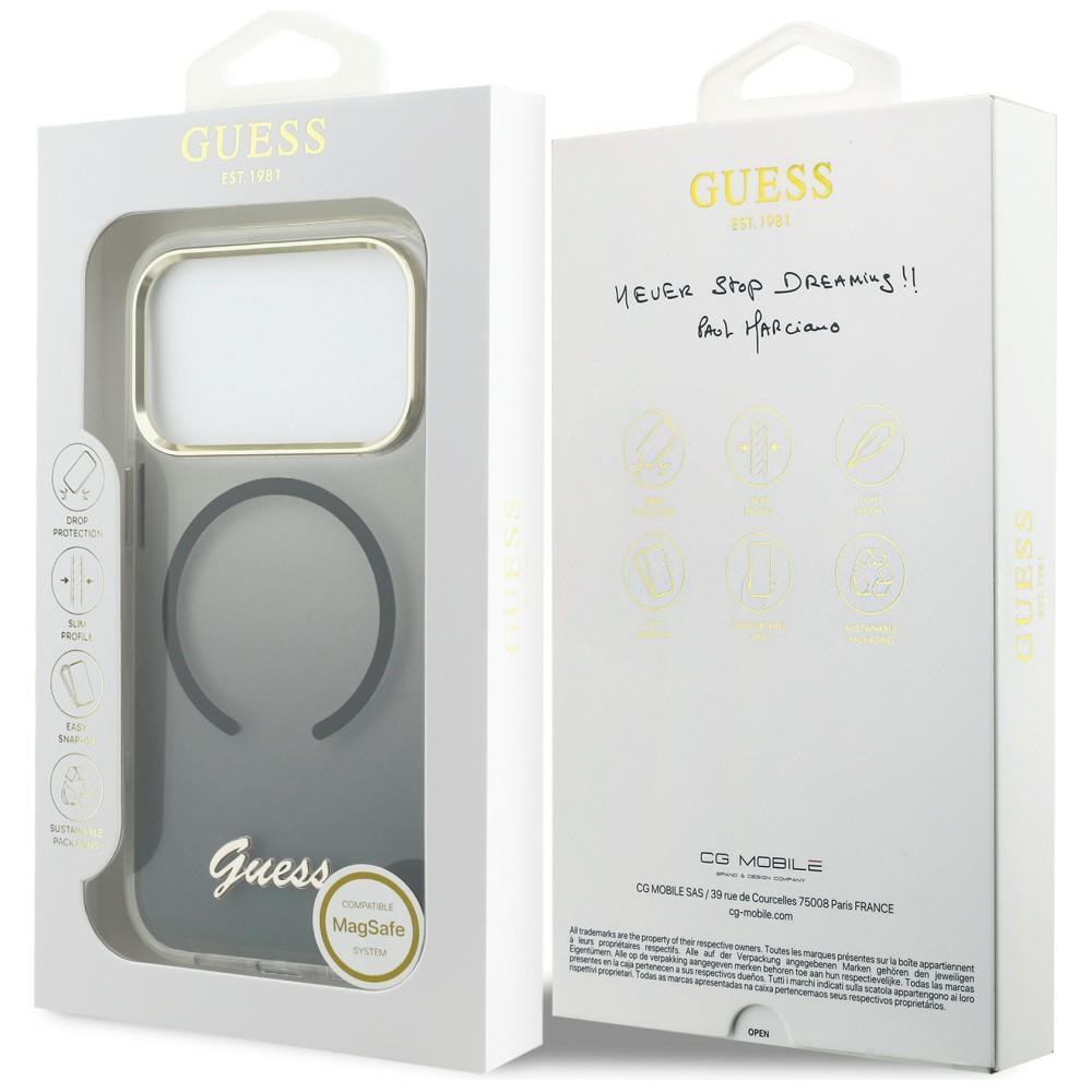 iTok webáruház - Guess Guess IML Gradient Script Metal MagSafe tok iPhone 17 Pro-hoz (fekete) 8 Guess IML Gradient Script Metal MagSafe Case for iPhone 17 Pro (fekete)