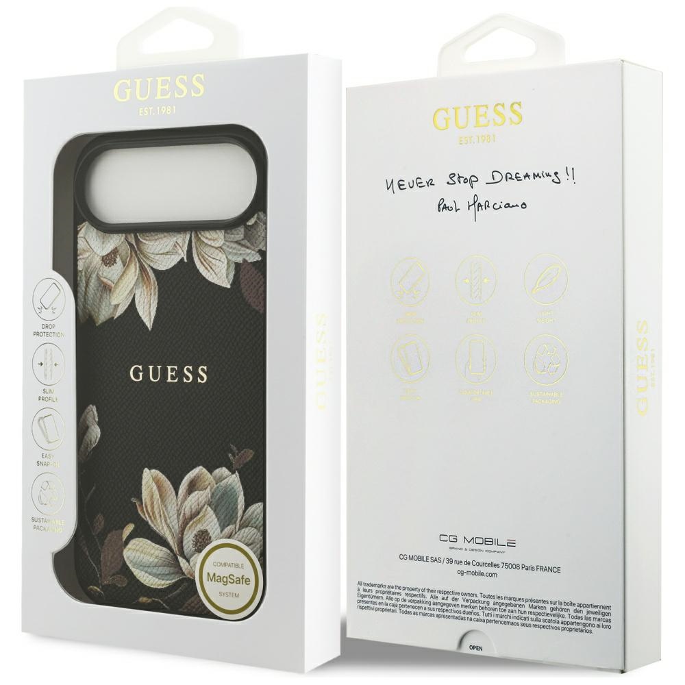 iTok webáruház - Guess Guess Grained Flowers Classic Logo MagSafe tok iPhone Airhez (fekete) 8 Guess Grained Flowers Classic Logo MagSafe case for iPhone Air (fekete)