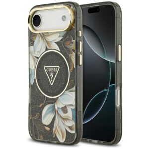 Guess IML Glitter Flowers Triangle MagSafe tok iPhone Air készülékhez (fekete)