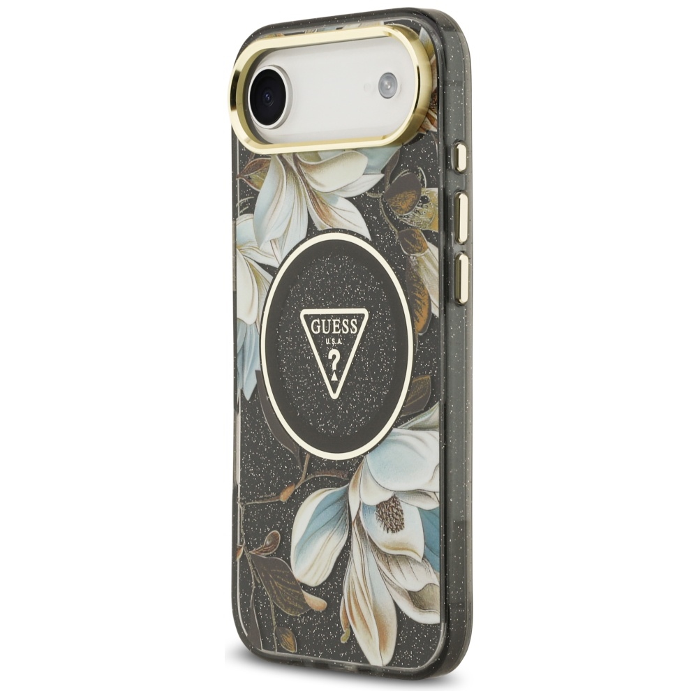 iTok webáruház - Guess Guess IML Glitter Flowers Triangle MagSafe tok iPhone Air készülékhez (fekete) 2 Guess IML Glitter Flowers Triangle MagSafe case for iPhone Air (fekete)