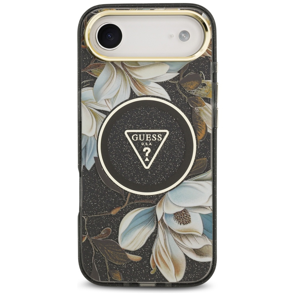 iTok webáruház - Guess Guess IML Glitter Flowers Triangle MagSafe tok iPhone Air készülékhez (fekete) 3 Guess IML Glitter Flowers Triangle MagSafe case for iPhone Air (fekete)