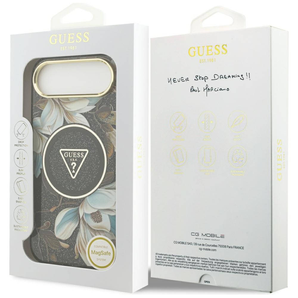 iTok webáruház - Guess Guess IML Glitter Flowers Triangle MagSafe tok iPhone Air készülékhez (fekete) 8 Guess IML Glitter Flowers Triangle MagSafe case for iPhone Air (fekete)