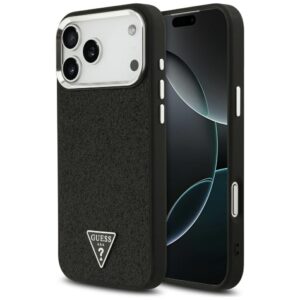 Guess Glitter Triangle Logo MagSafe tok iPhone 17 Pro Max készülékhez (fekete)