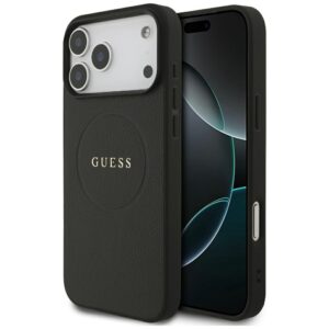 Guess Grained Ring MagSafe tok iPhone 17 Pro Max készülékhez (fekete)