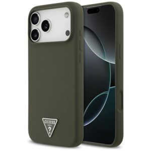 Guess Silicone Triangle Logo MagSafe szilikon tok iPhone 17 Pro Max készülékhez (zöld)