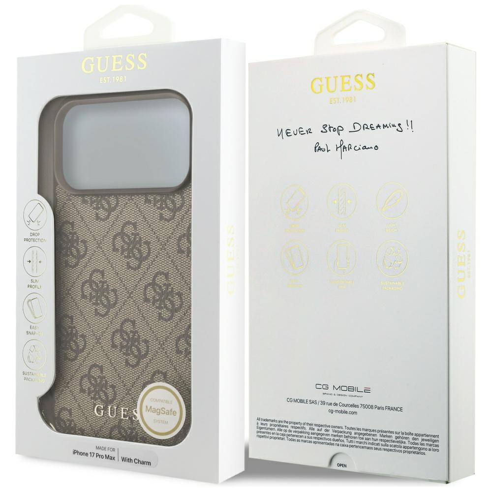 iTok webáruház - Guess Guess 4G Charms Collection MagSafe tok iPhone 17 Pro Max készülékhez (barna) 7 Guess 4G Charms Collection MagSafe case for iPhone 17 Pro Max (barna)