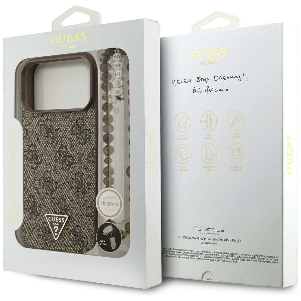 iTok webáruház - Guess Guess 4G Strap Triangle Logo MagSafe tok iPhone 17 Pro Max készülékhez (barna) 8 Guess 4G Strap Triangle Logo MagSafe Case for iPhone 17 Pro Max (barna)