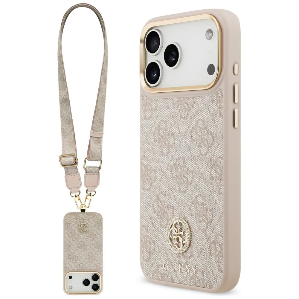 iTok webáruház - Guess Guess 4G Strass Logo & Big Strap Metal Buttons MagSafe tok iPhone 17 Pro Max készülékhez (rózsaszín) 1 Guess 4G Strass Logo & Big Strap Metal Buttons MagSafe Case for iPhone 17 Pro Max (rózsaszín)