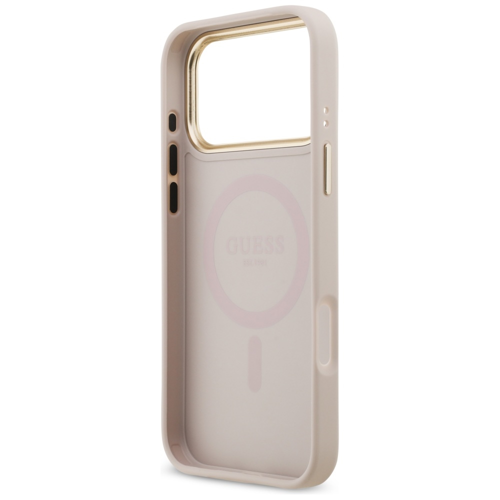 iTok webáruház - Guess Guess 4G Strass Logo & Big Strap Metal Buttons MagSafe tok iPhone 17 Pro Max készülékhez (rózsaszín) 7 Guess 4G Strass Logo & Big Strap Metal Buttons MagSafe Case for iPhone 17 Pro Max (rózsaszín)