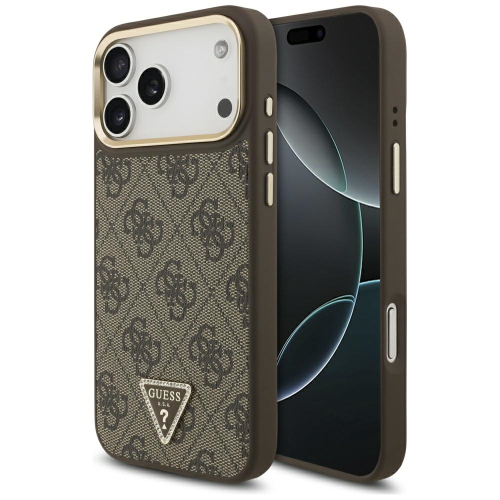 iTok webáruház - Guess Guess 4G Triangle Logo MagSafe tok iPhone 17 Pro Max készülékhez (barna és arany) 1 Guess 4G Triangle Logo MagSafe Case for iPhone 17 Pro Max (barna és arany)