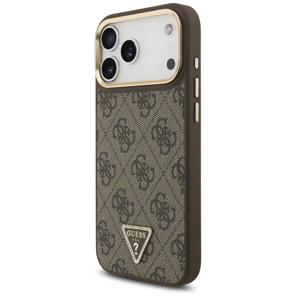 iTok webáruház - Guess Guess 4G Triangle Logo MagSafe tok iPhone 17 Pro Max készülékhez (barna és arany) 2 Guess 4G Triangle Logo MagSafe Case for iPhone 17 Pro Max (barna és arany)