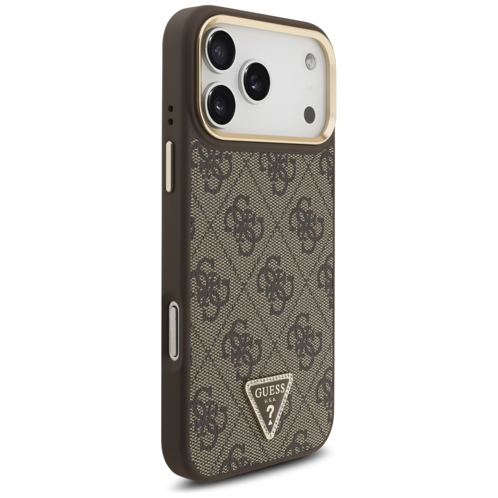 iTok webáruház - Guess Guess 4G Triangle Logo MagSafe tok iPhone 17 Pro Max készülékhez (barna és arany) 4 Guess 4G Triangle Logo MagSafe Case for iPhone 17 Pro Max (barna és arany)