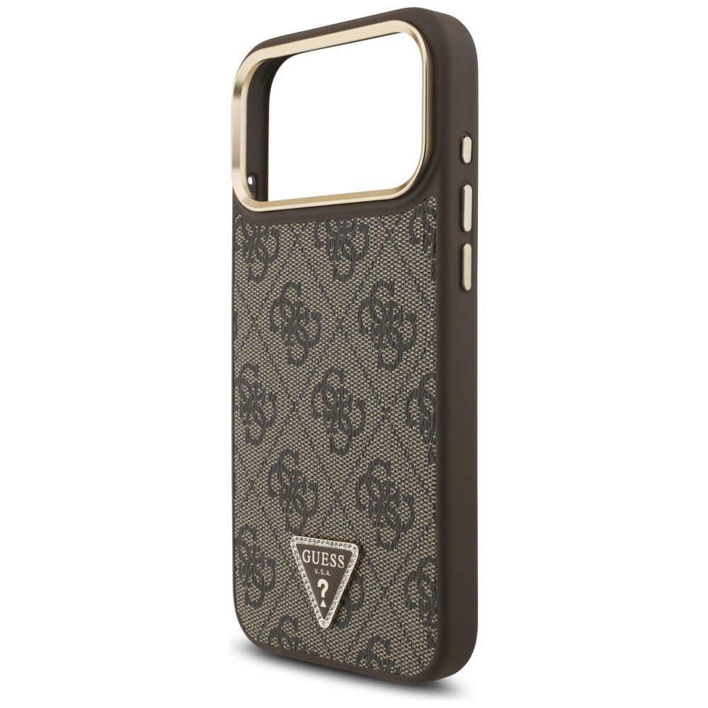 iTok webáruház - Guess Guess 4G Triangle Logo MagSafe tok iPhone 17 Pro Max készülékhez (barna és arany) 6 Guess 4G Triangle Logo MagSafe Case for iPhone 17 Pro Max (barna és arany)