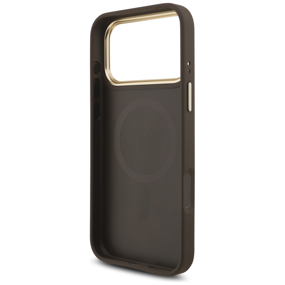 iTok webáruház - Guess Guess 4G Triangle Logo MagSafe tok iPhone 17 Pro Max készülékhez (barna és arany) 7 Guess 4G Triangle Logo MagSafe Case for iPhone 17 Pro Max (barna és arany)