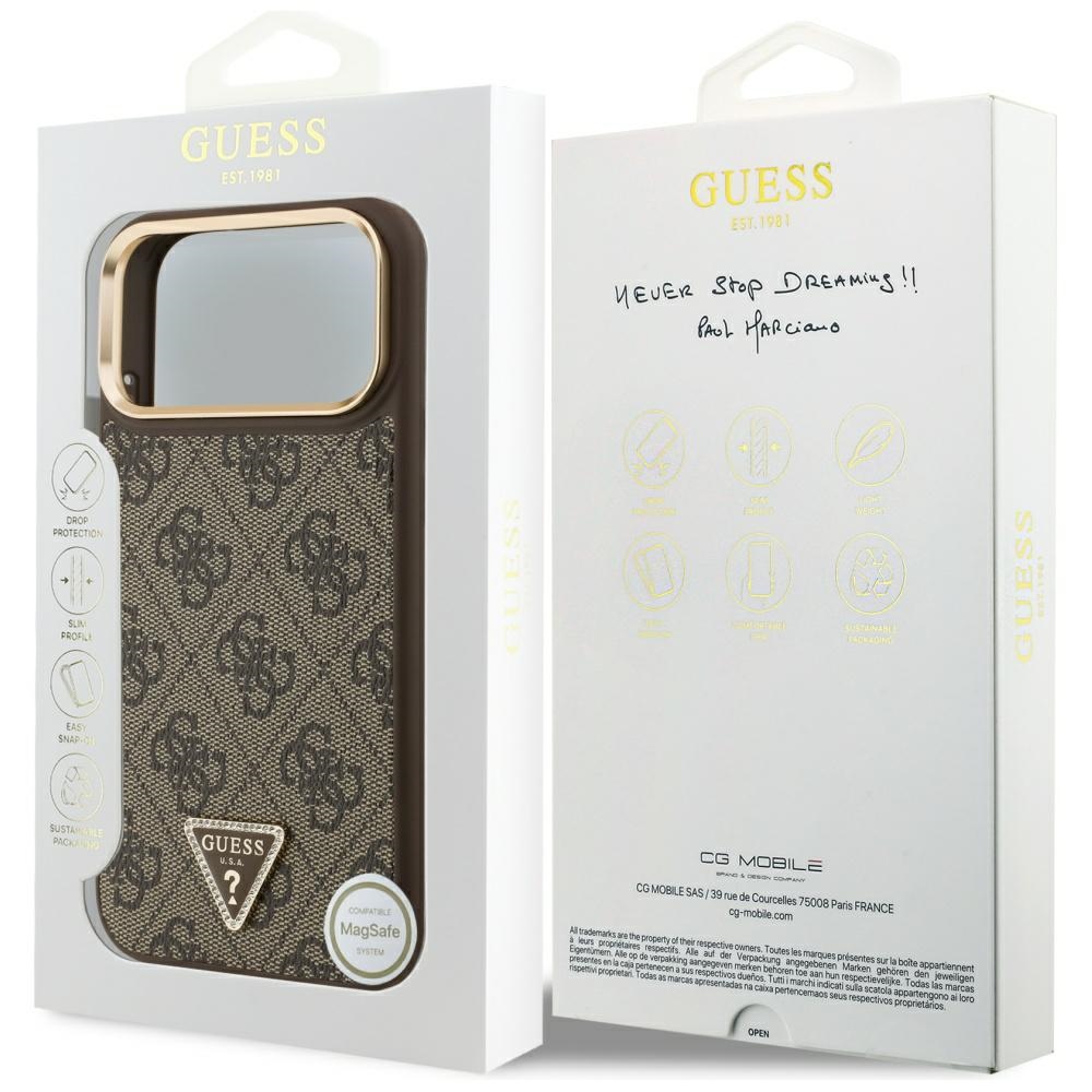 iTok webáruház - Guess Guess 4G Triangle Logo MagSafe tok iPhone 17 Pro Max készülékhez (barna és arany) 8 Guess 4G Triangle Logo MagSafe Case for iPhone 17 Pro Max (barna és arany)
