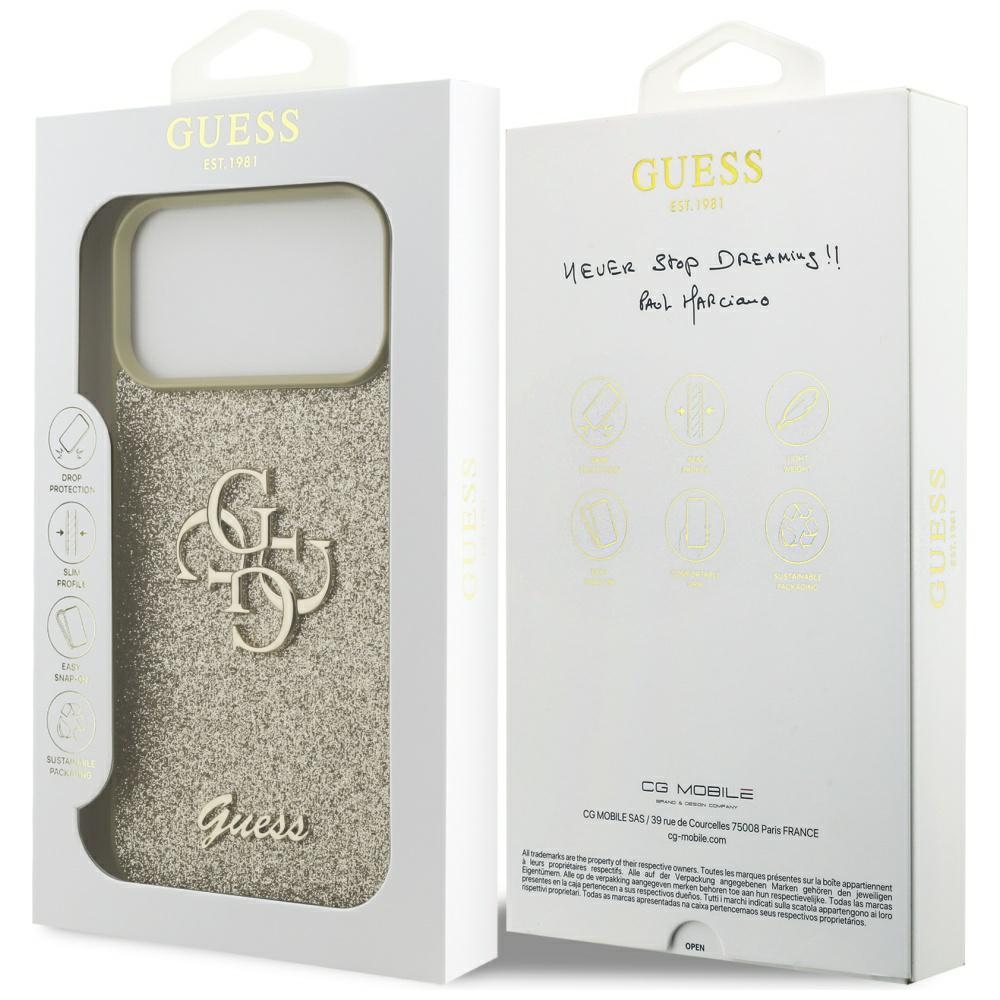 iTok webáruház - Guess Guess Fixed Glitter Big 4G tok iPhone 17 Pro Max készülékhez (arany) 8 Guess Fixed Glitter Big 4G case for iPhone 17 Pro Max (arany)