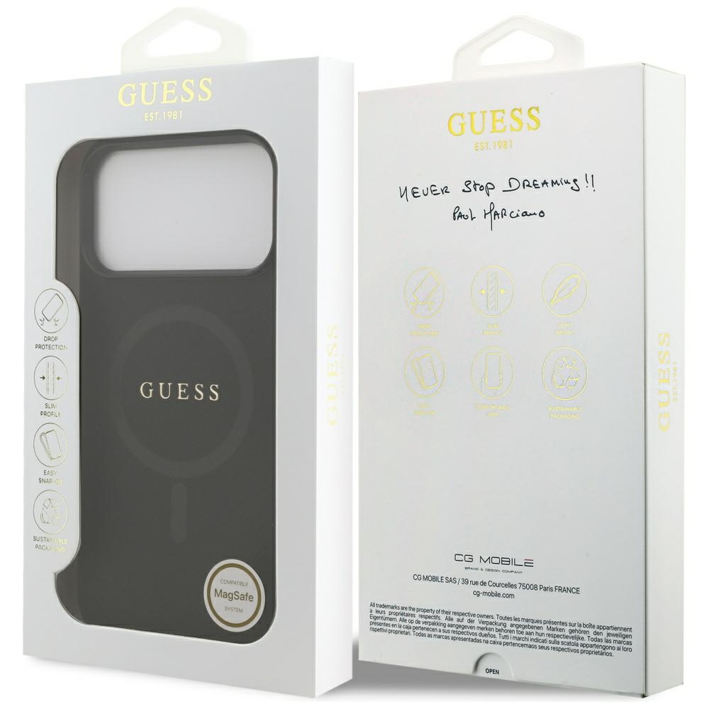 iTok webáruház - Guess Guess Saffiano Classic Logo MagSafe tok iPhone 17 Pro Max készülékhez (fekete) 8 Guess Saffiano Classic Logo MagSafe Case for iPhone 17 Pro Max (fekete)
