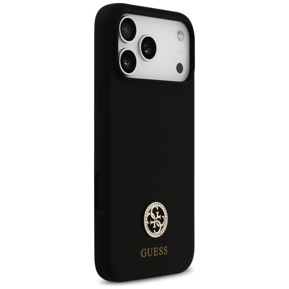 iTok webáruház - Guess Guess Silicone Logo Strass 4G MagSafe szilikon tok iPhone 17 Pro Max készülékhez (fekete) 4 Guess Silicone Logo Strass 4G MagSafe Case for iPhone 17 Pro Max (fekete)
