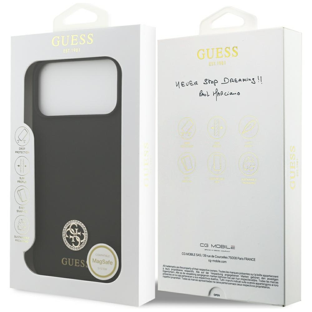 iTok webáruház - Guess Guess Silicone Logo Strass 4G MagSafe szilikon tok iPhone 17 Pro Max készülékhez (fekete) 8 Guess Silicone Logo Strass 4G MagSafe Case for iPhone 17 Pro Max (fekete)