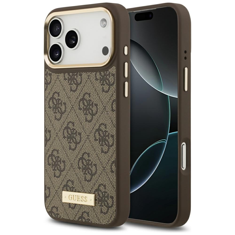 iTok webáruház - Guess Guess 4G Logo Plate MagSafe tok iPhone 17 Pro Max készülékhez (barna) 1 Guess 4G Logo Plate MagSafe Case for iPhone 17 Pro Max (barna)