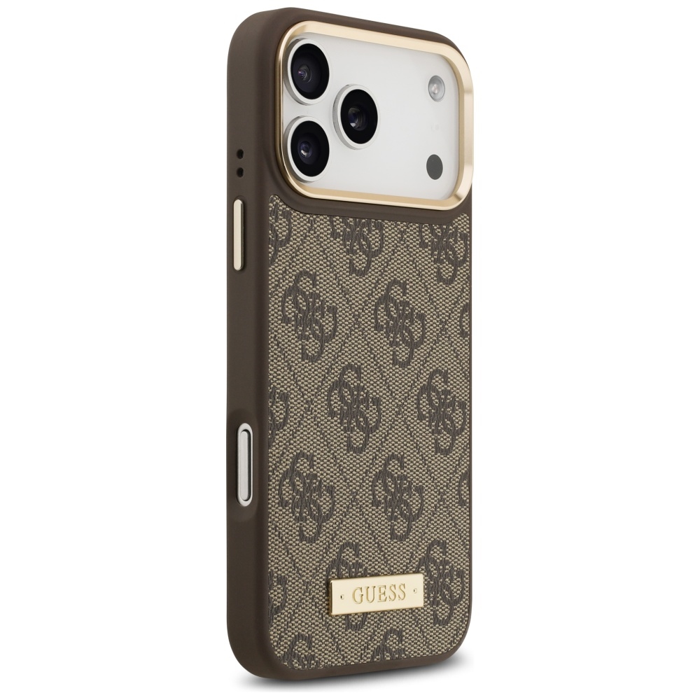 iTok webáruház - Guess Guess 4G Logo Plate MagSafe tok iPhone 17 Pro Max készülékhez (barna) 4 Guess 4G Logo Plate MagSafe Case for iPhone 17 Pro Max (barna)