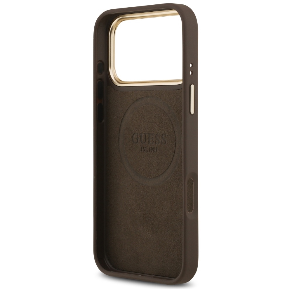 iTok webáruház - Guess Guess 4G Logo Plate MagSafe tok iPhone 17 Pro Max készülékhez (barna) 7 Guess 4G Logo Plate MagSafe Case for iPhone 17 Pro Max (barna)