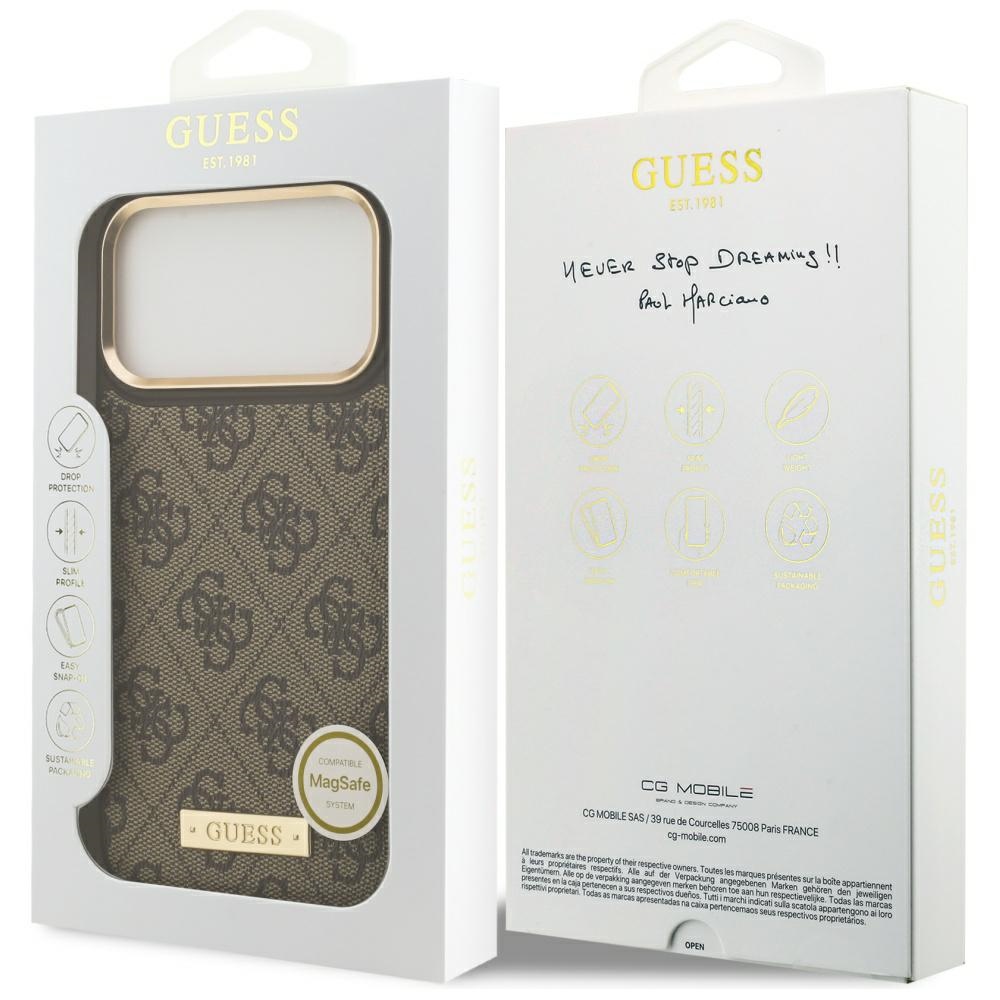 iTok webáruház - Guess Guess 4G Logo Plate MagSafe tok iPhone 17 Pro Max készülékhez (barna) 8 Guess 4G Logo Plate MagSafe Case for iPhone 17 Pro Max (barna)