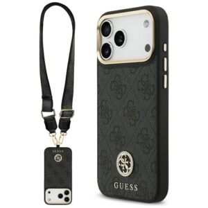 Guess 4G Srtass Logo & Big Strap Metal Buttons MagSafe tok iPhone 17 Pro Max (fekete)