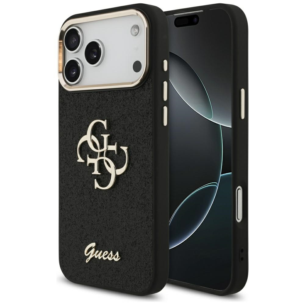 iTok webáruház - Guess Guess Fixed Glitter Big 4G Metal Frame tok iPhone 17 Pro Max készülékhez (fekete) 1 Guess Fixed Glitter Big 4G Metal Frame case for iPhone 17 Pro Max (fekete)