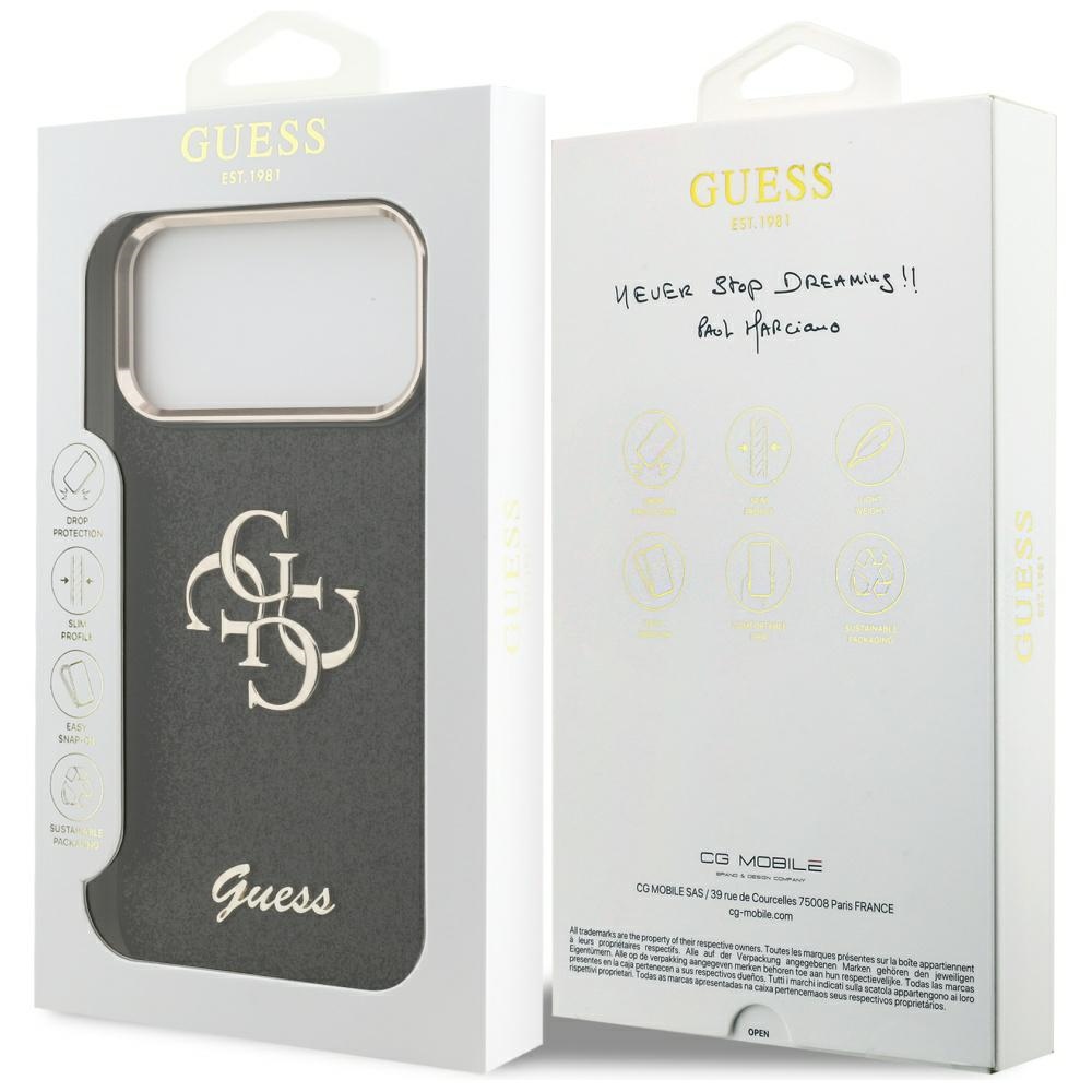 iTok webáruház - Guess Guess Fixed Glitter Big 4G Metal Frame tok iPhone 17 Pro Max készülékhez (fekete) 8 Guess Fixed Glitter Big 4G Metal Frame case for iPhone 17 Pro Max (fekete)