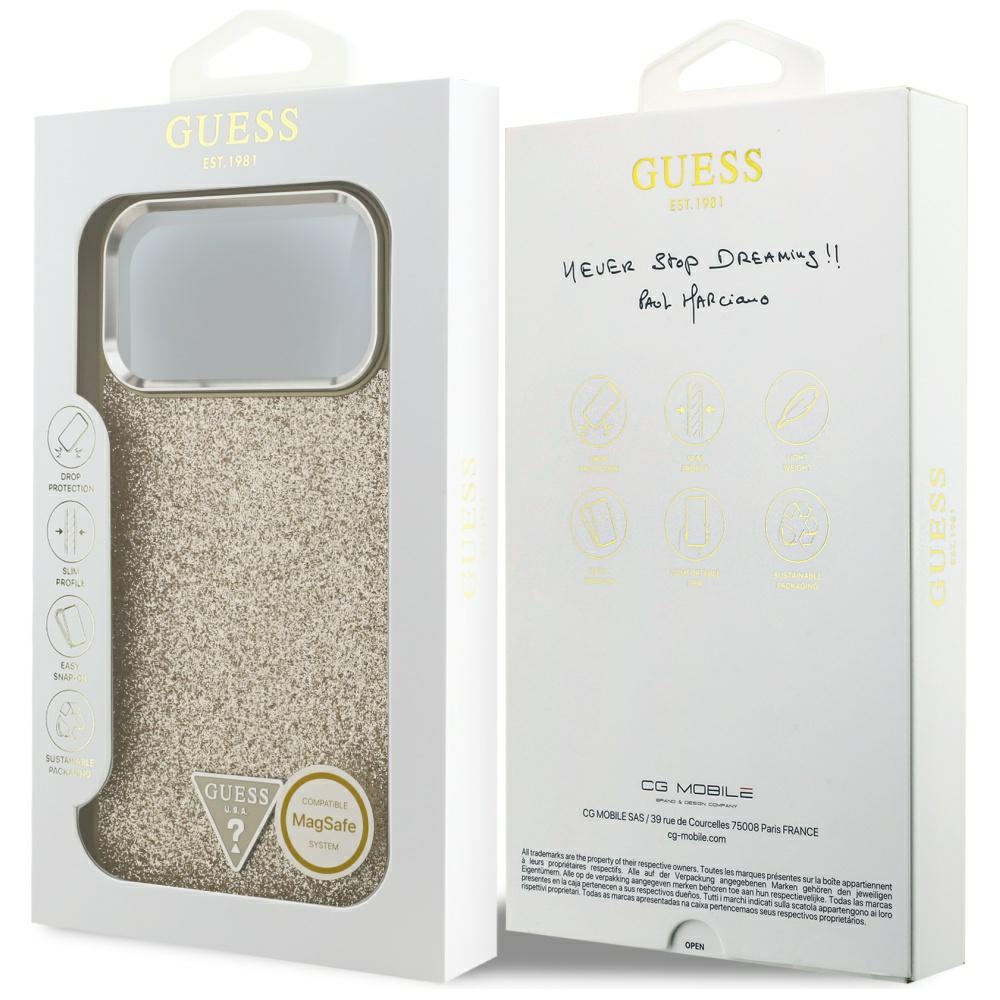 iTok webáruház - Guess Guess Glitter Triangle Logo MagSafe tok iPhone 17 Pro Max (arany) 6 Guess Glitter Triangle Logo MagSafe Case for iPhone 17 Pro Max (arany)