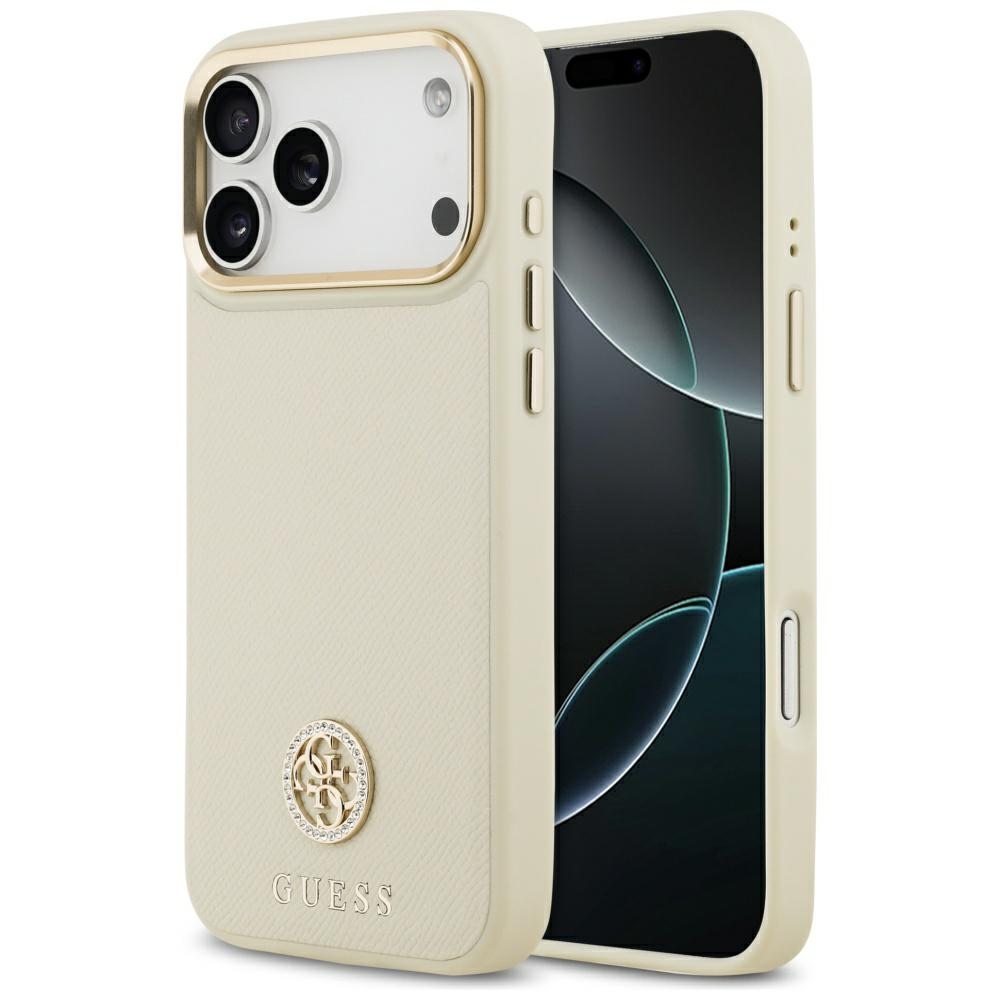 iTok webáruház - Guess Guess Grained Strass Logo MagSafe tok iPhone 17 Pro Max készülékhez (bézs) 1 Guess Grained Strass Logo MagSafe case for iPhone 17 Pro Max (bézs)