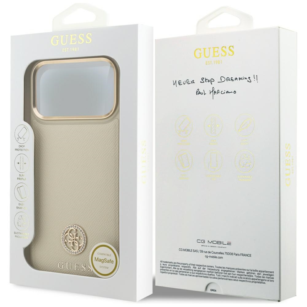 iTok webáruház - Guess Guess Grained Strass Logo MagSafe tok iPhone 17 Pro Max készülékhez (bézs) 8 Guess Grained Strass Logo MagSafe case for iPhone 17 Pro Max (bézs)