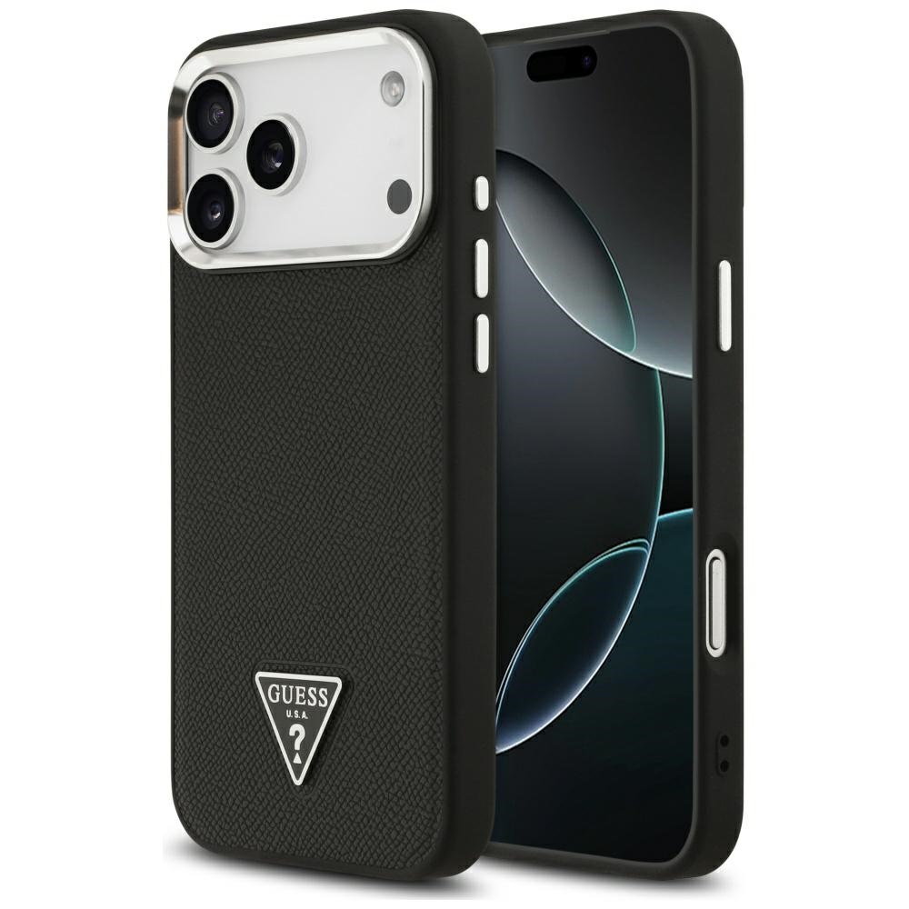 iTok webáruház - Guess Guess Grained Triangle Logo MagSafe tok iPhone 17 Pro Max (fekete) 1 Guess Grained Triangle Logo MagSafe case for iPhone 17 Pro Max (fekete)