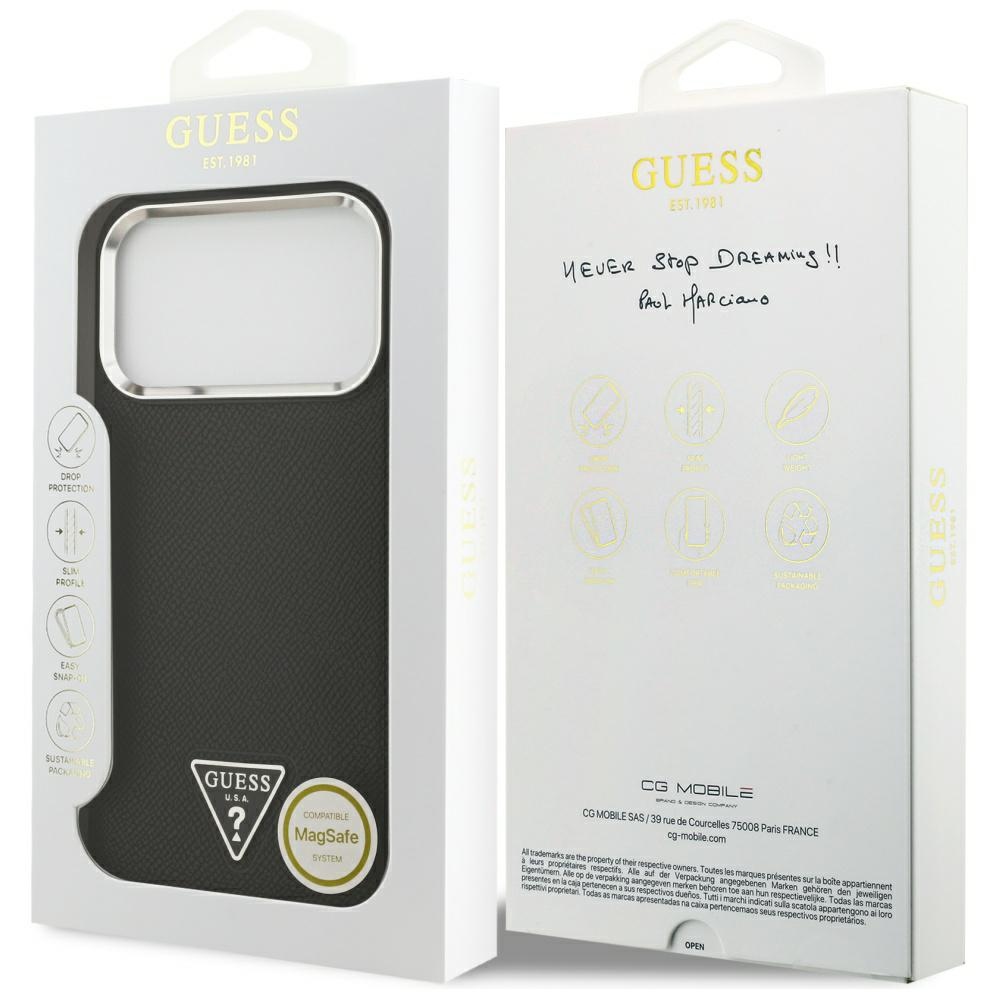 iTok webáruház - Guess Guess Grained Triangle Logo MagSafe tok iPhone 17 Pro Max (fekete) 8 Guess Grained Triangle Logo MagSafe case for iPhone 17 Pro Max (fekete)
