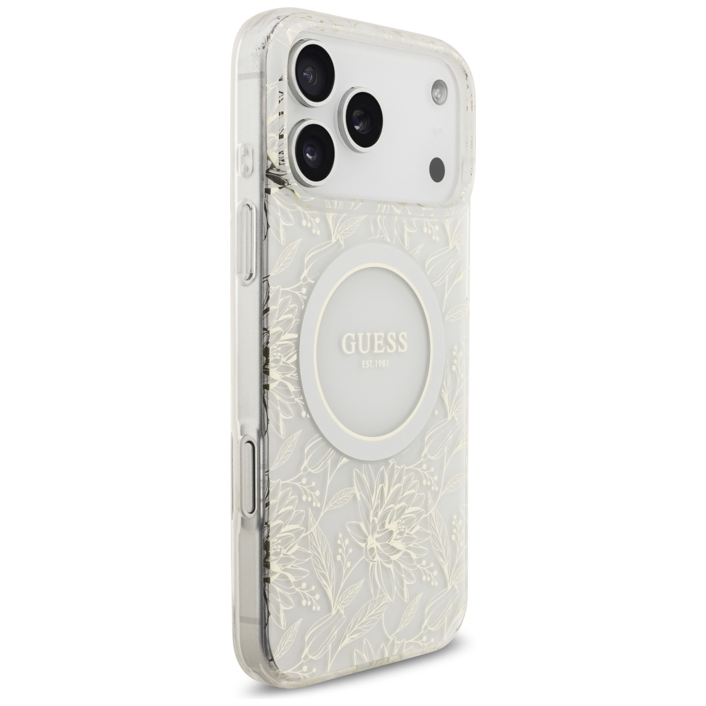 iTok webáruház - Guess Guess IML Flowers Electro Pearl Strap MagSafe tok iPhone 17 Pro Max készülékhez (fehér) 4 Guess IML Flowers Electro Pearl Strap MagSafe Case for iPhone 17 Pro Max (fehér)