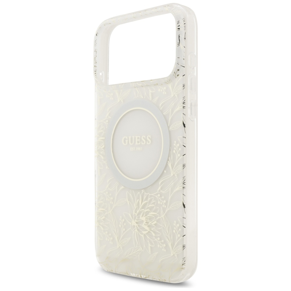 iTok webáruház - Guess Guess IML Flowers Electro Pearl Strap MagSafe tok iPhone 17 Pro Max készülékhez (fehér) 6 Guess IML Flowers Electro Pearl Strap MagSafe Case for iPhone 17 Pro Max (fehér)