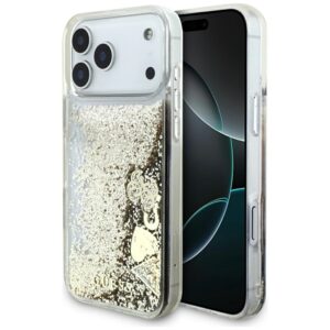 Guess Liq. Glitter 4 Charms tok iPhone 17 Pro Max készülékhez (arany)