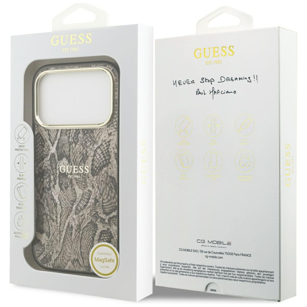 iTok webáruház - Guess Guess Python Pattern MagSafe tok iPhone 17 Pro Max (barna) 8 Guess Python Pattern MagSafe Case for iPhone 17 Pro Max (barna)