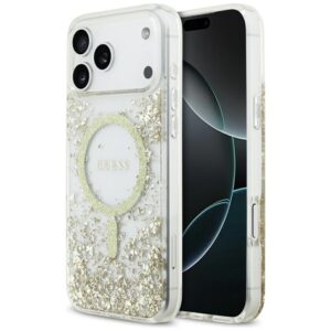 Guess Resin Bottom Glitter MagSafe tok iPhone 17 Pro Max készülékhez (arany)